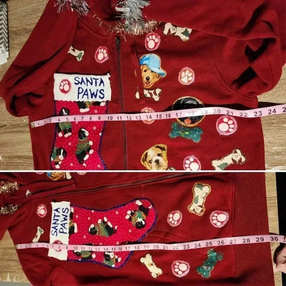 1 ofa Kind Custom Handmade Ugly Christmas Sweater Hoodie Santa Paws Dogs Men's L - Picture 11 of 11